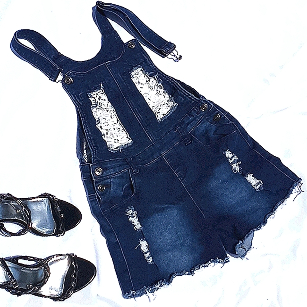 Bam Boo Denim & Lace Short Romper